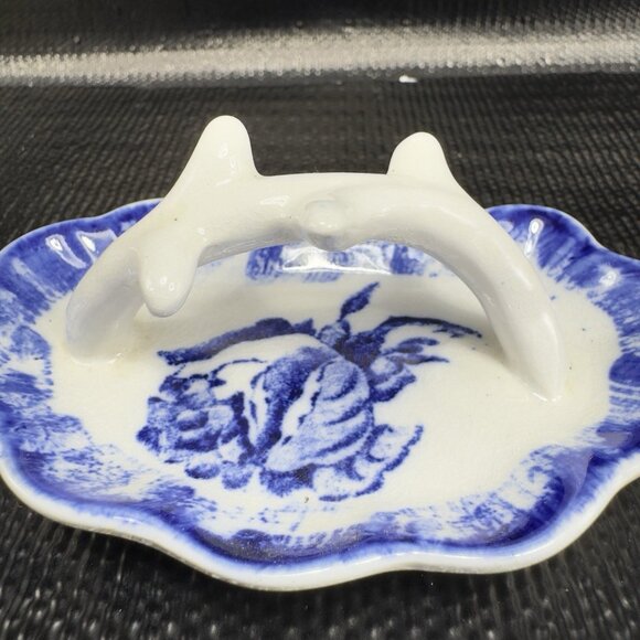 Antique Staffordshire Ironstone Lid Porcelain Flow Blue Rose Made in England VTG - Picture 8 of 13